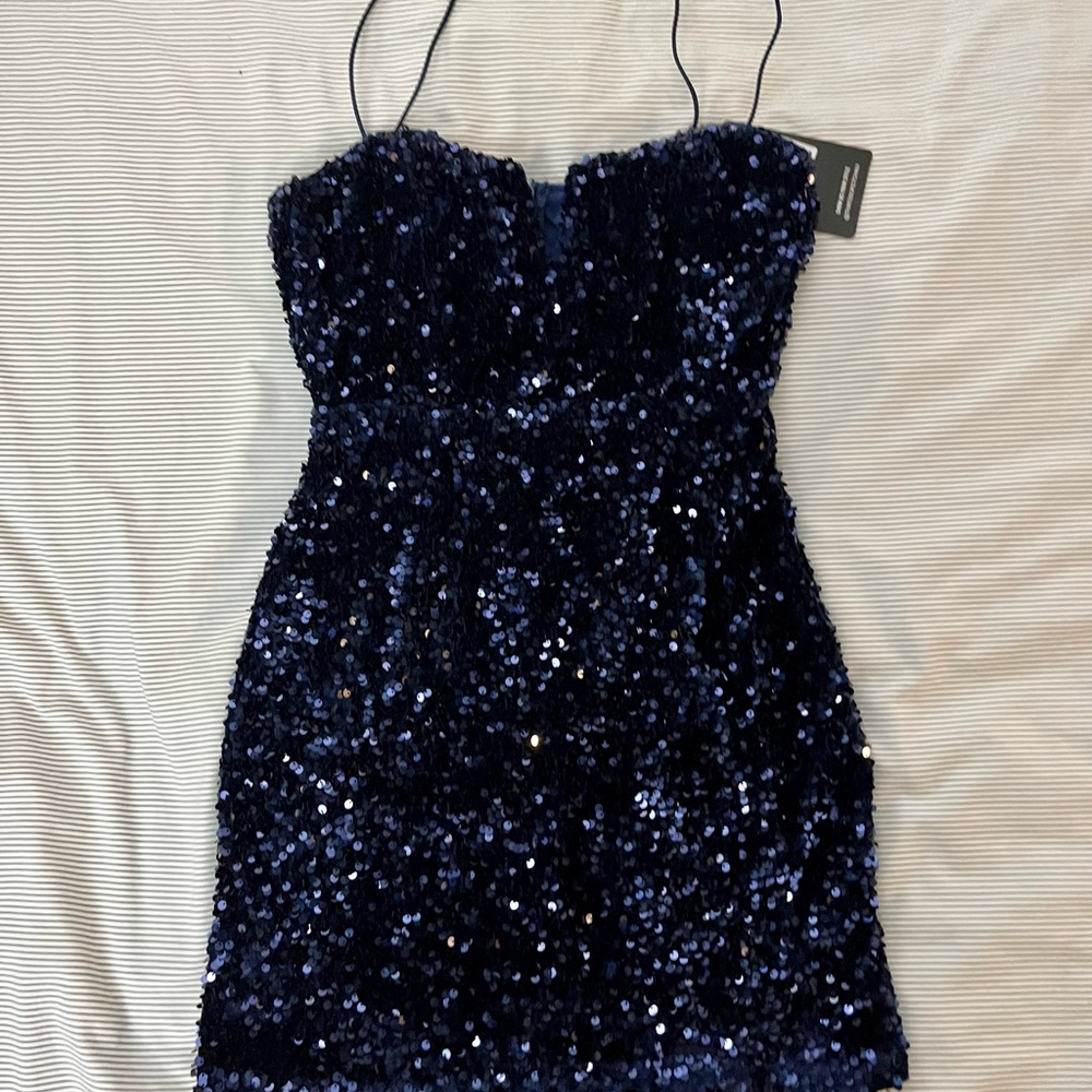 Sequin Mini Dress in Navy Blue